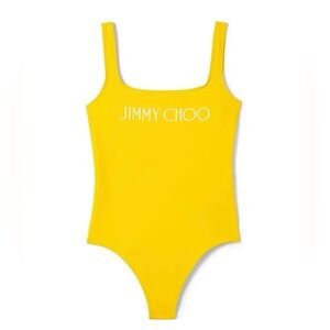 Jimmy Choo Zaria One Piece Sunbleached Yellow White Logo Swim Suit Swimsuit L XL